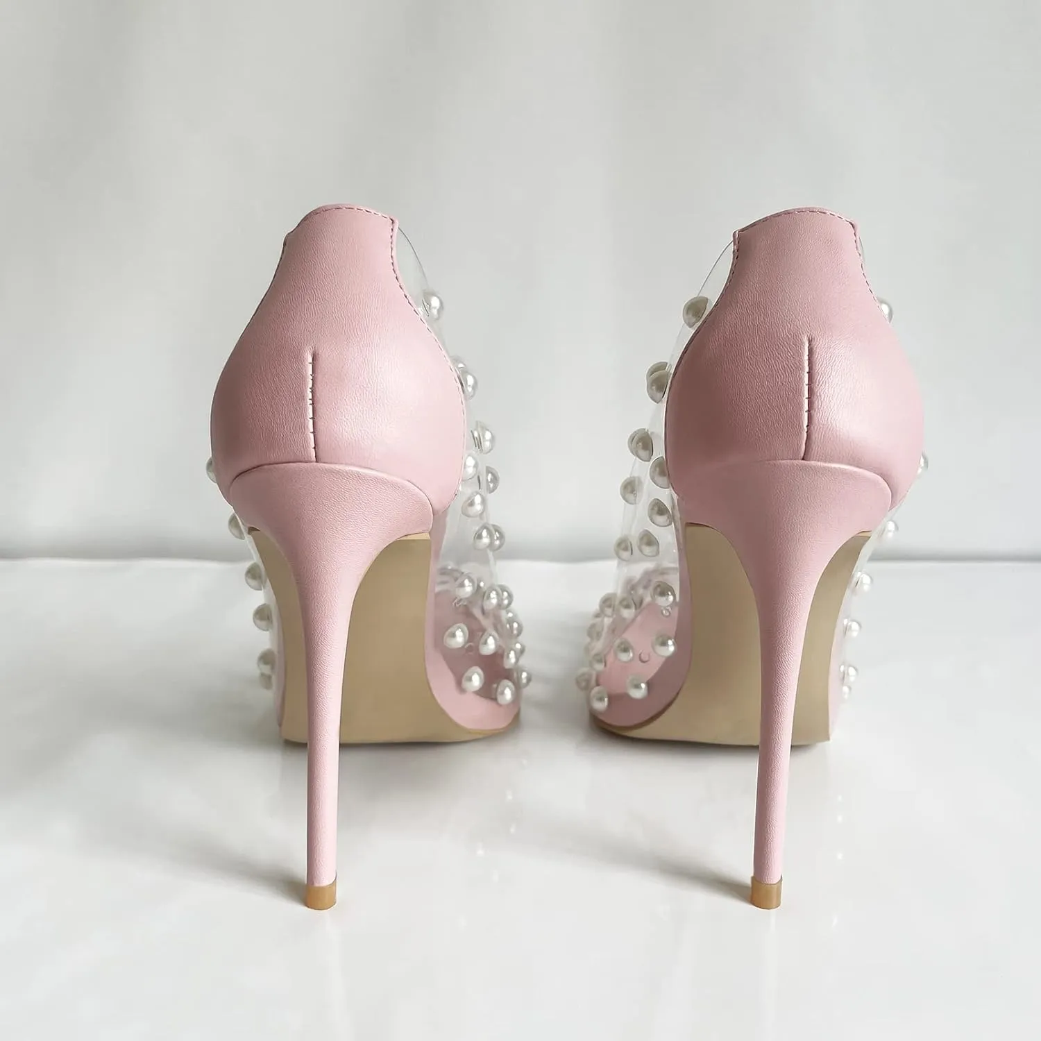 iadore Women's Pumps,11cm Pointed Toe Women High Heel Shoes Fashion Pearl Studded PVC Clear Heels Party Dress Pump Shoes
