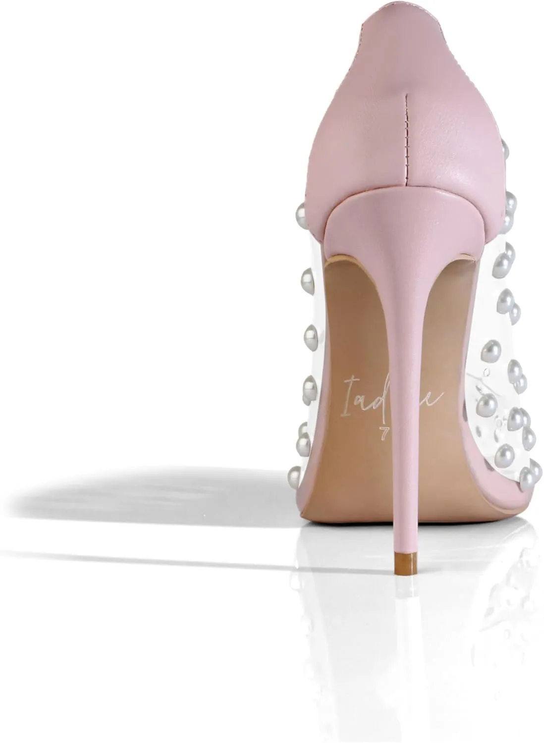 iadore Women's Pumps,11cm Pointed Toe Women High Heel Shoes Fashion Pearl Studded PVC Clear Heels Party Dress Pump Shoes