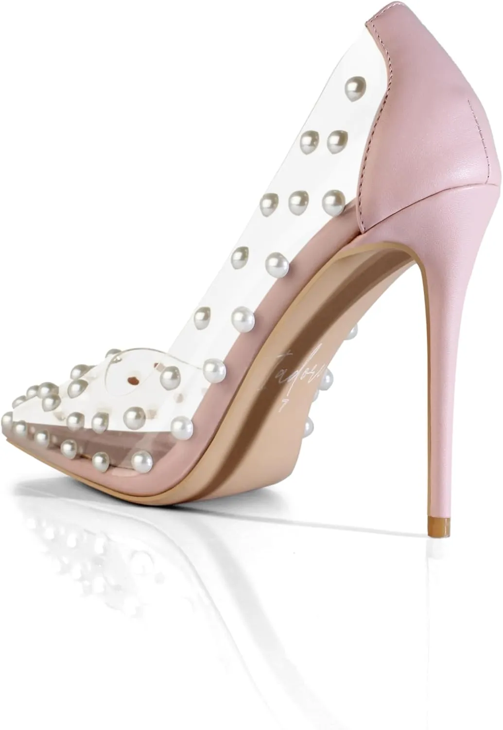 iadore Women's Pumps,11cm Pointed Toe Women High Heel Shoes Fashion Pearl Studded PVC Clear Heels Party Dress Pump Shoes