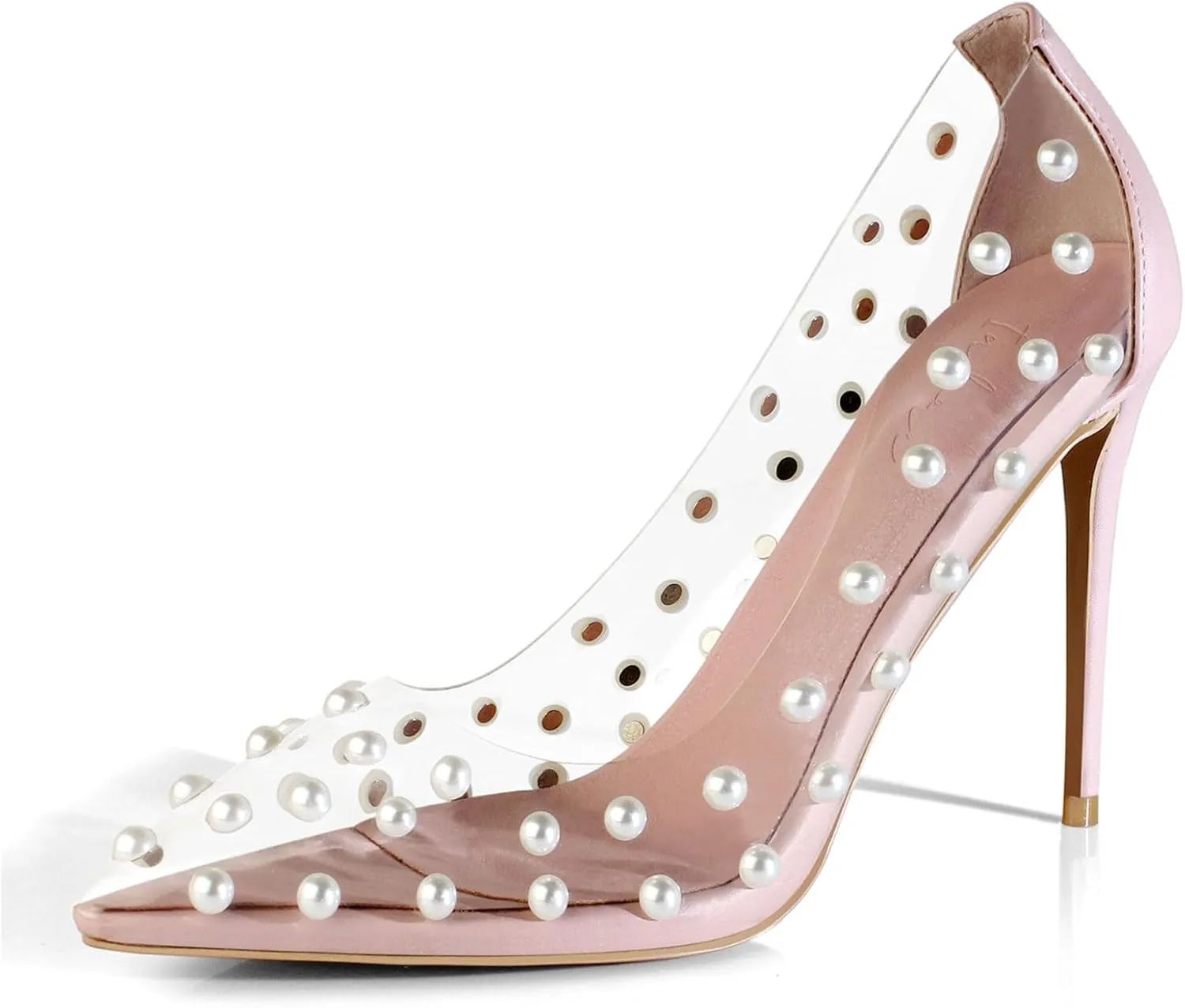 iadore Women's Pumps,11cm Pointed Toe Women High Heel Shoes Fashion Pearl Studded PVC Clear Heels Party Dress Pump Shoes