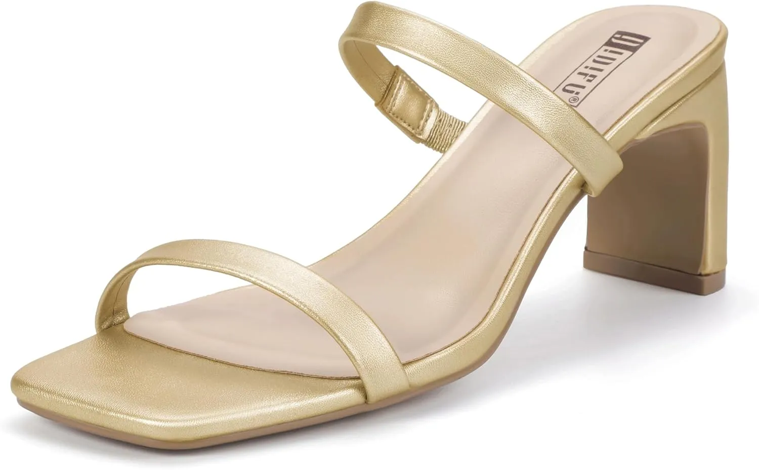 IDIFU IN3 Chunky Heels For Women Low Block Square Open Toe Heels Two Strap Slip On Comfortable Slides Heeled Sandals Sexy Wedding Prom Party Dress Shoes Cute Mule Short Heels