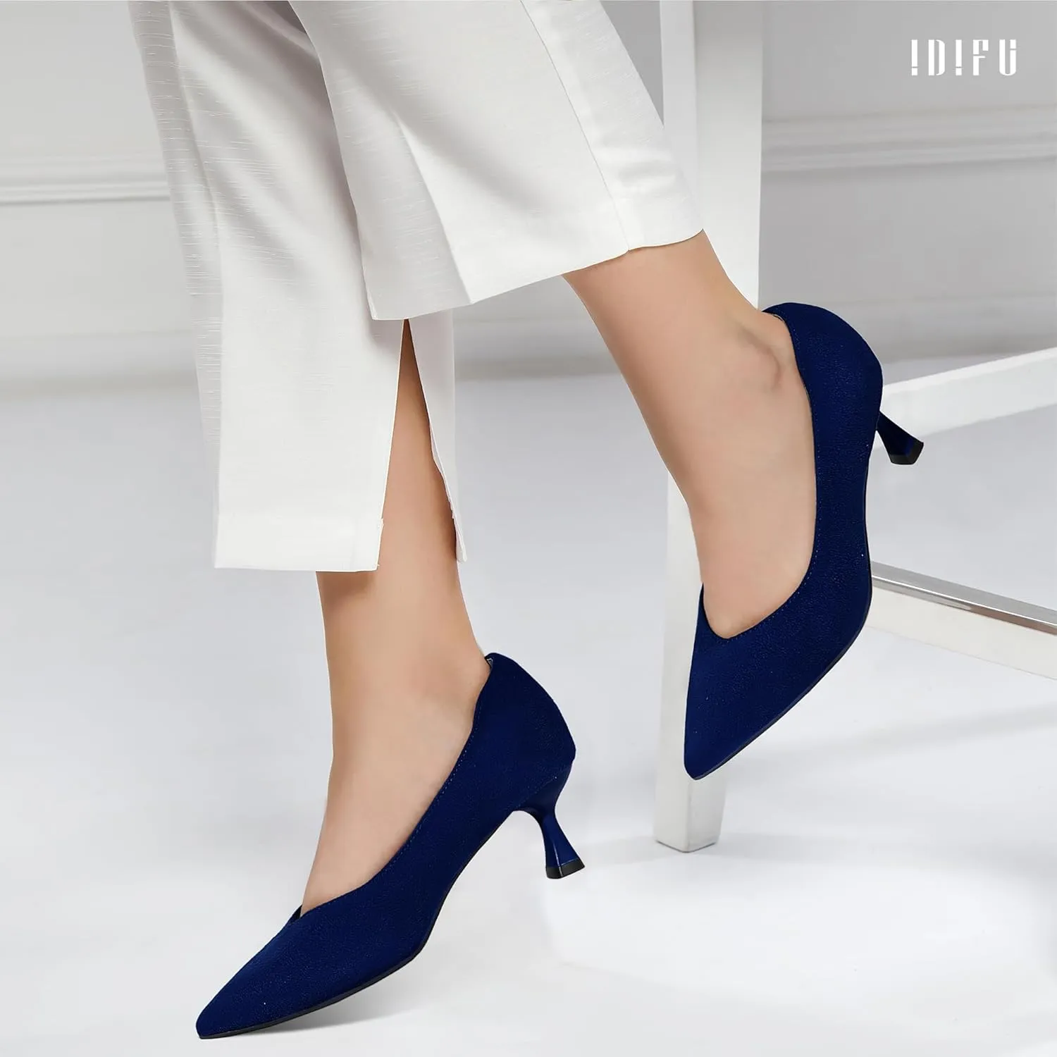 IDIFU IN3 Women's Pumps Kitten Closed Toe Heels Low Pointed Toe Heels Wedding Bridal Office Formal Work Prom Dress Shoes for Women Comfortable Dressy Trendy Cute Pumps Shoes