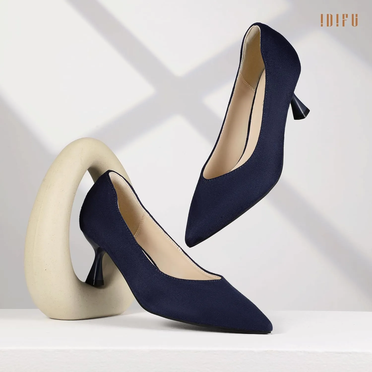 IDIFU IN3 Women's Pumps Kitten Closed Toe Heels Low Pointed Toe Heels Wedding Bridal Office Formal Work Prom Dress Shoes for Women Comfortable Dressy Trendy Cute Pumps Shoes