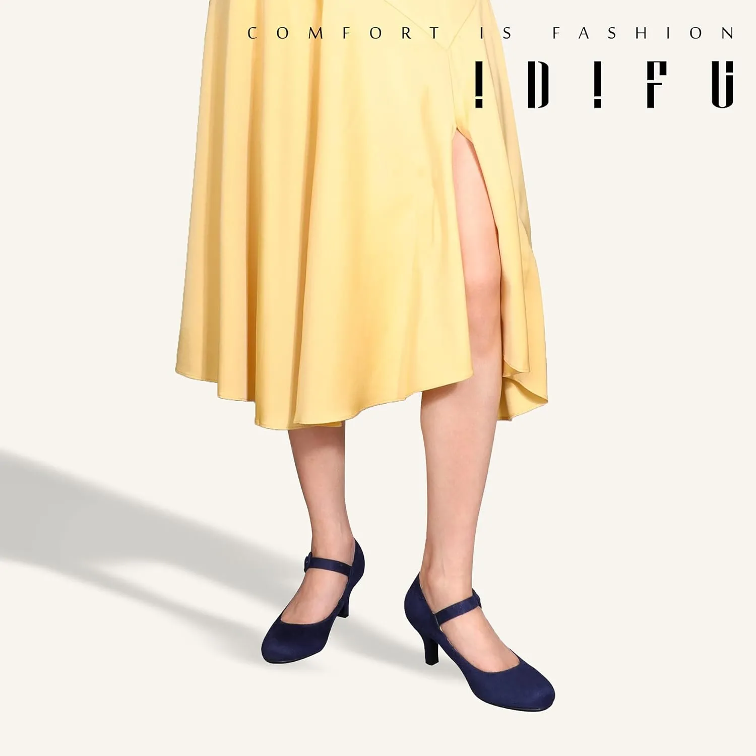 IDIFU Women's Jessy Dress Mary Jane Shoes Low Kitten Heels Closed Round Toe Office Work Wedding Pumps