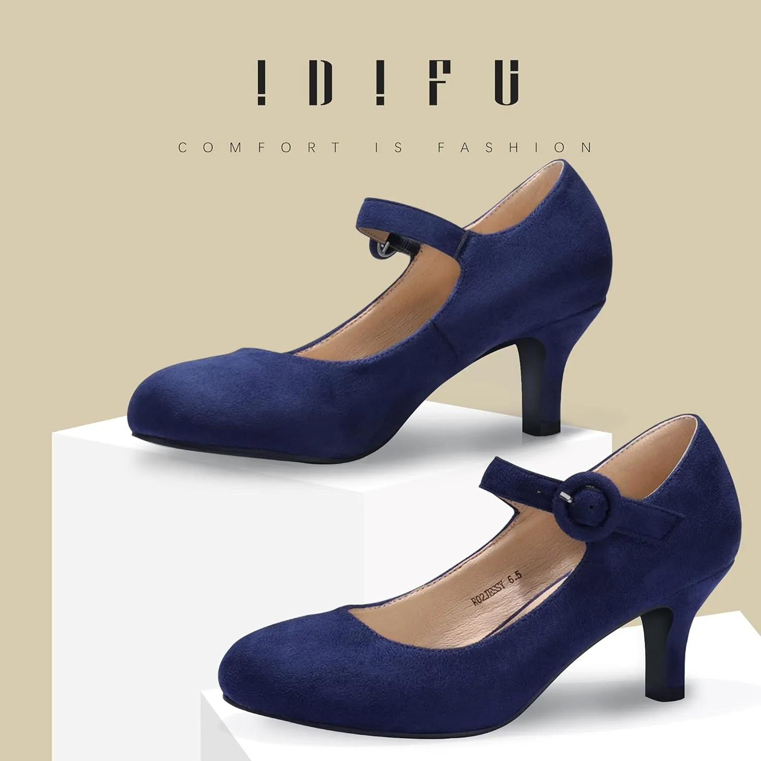 IDIFU Women's Jessy Dress Mary Jane Shoes Low Kitten Heels Closed Round Toe Office Work Wedding Pumps