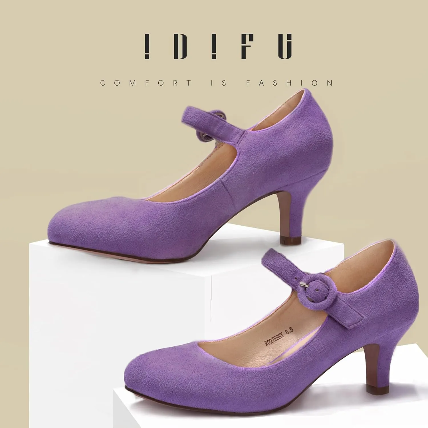 IDIFU Women's Jessy Dress Mary Jane Shoes Low Kitten Heels Closed Round Toe Office Work Wedding Pumps
