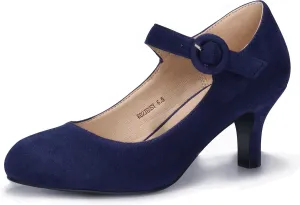 IDIFU Women's Jessy Dress Mary Jane Shoes Low Kitten Heels Closed Round Toe Office Work Wedding Pumps