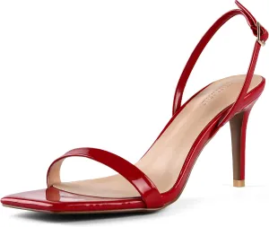 iiimmu Women's 3-Inch Stiletto Heeled Sandals, Square Open Toe Slingback, Cute and Sassy Summer Patent Leather Heels