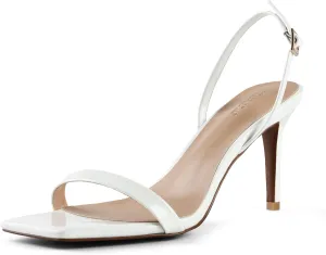 iiimmu Women's 3-Inch Stiletto Heeled Sandals, Square Open Toe Slingback, Cute and Sassy Summer Patent Leather Heels