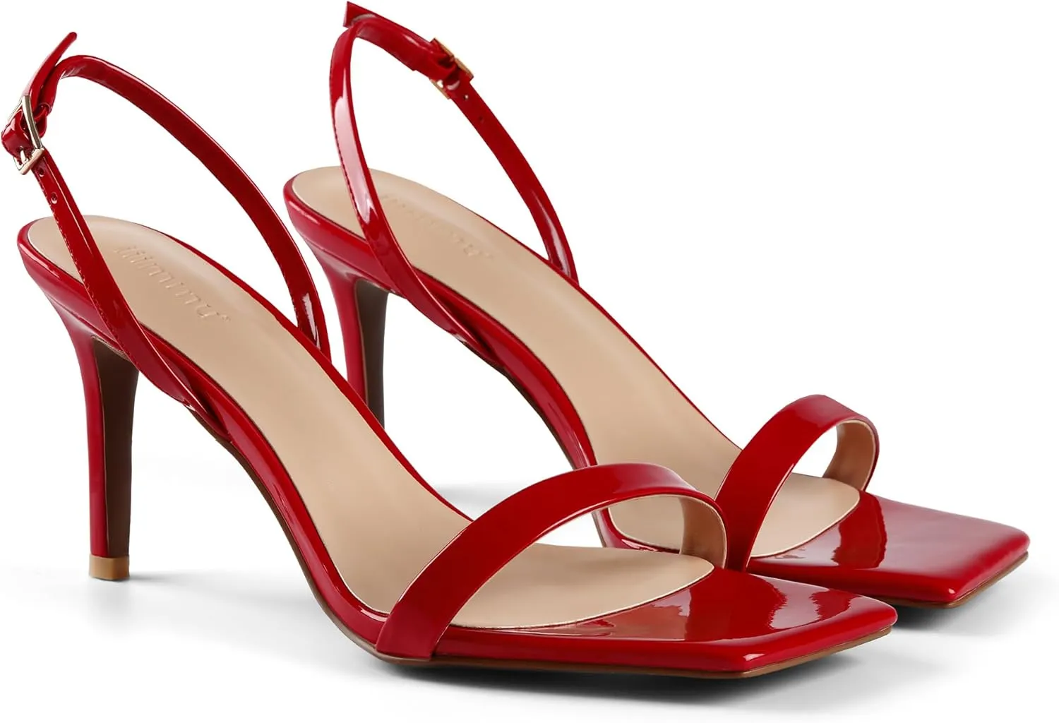 iiimmu Women's 3-Inch Stiletto Heeled Sandals, Square Open Toe Slingback, Cute and Sassy Summer Patent Leather Heels