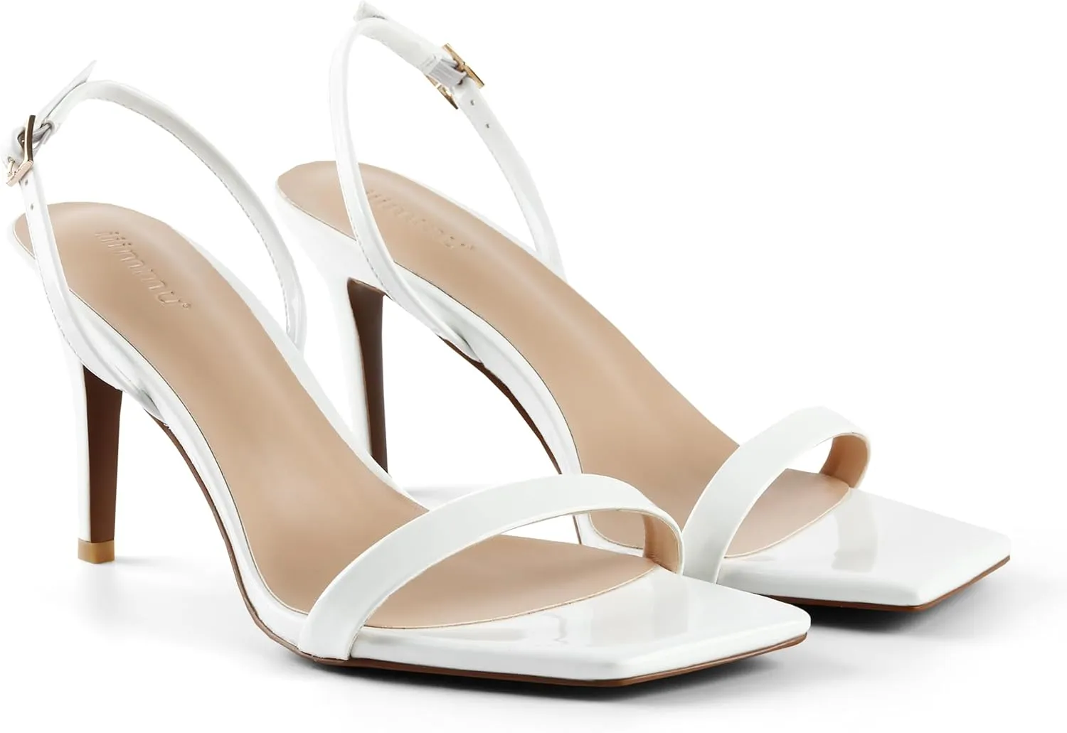 iiimmu Women's 3-Inch Stiletto Heeled Sandals, Square Open Toe Slingback, Cute and Sassy Summer Patent Leather Heels