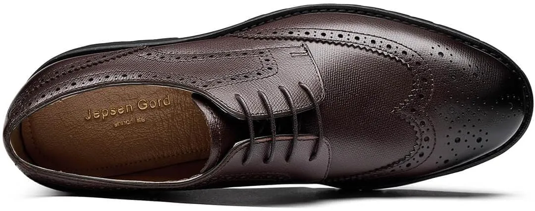 Jepsengord Men's Dress Shoes Wingtip Genuine Cowhide Leather Oxfords with Brogue Derby Shoes for Wedding, Business, Fomal Occasions