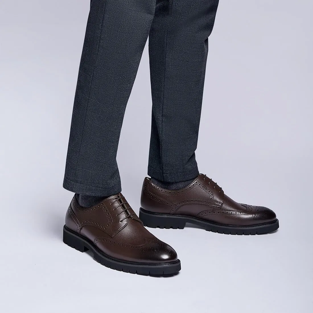 Jepsengord Men's Dress Shoes Wingtip Genuine Cowhide Leather Oxfords with Brogue Derby Shoes for Wedding, Business, Fomal Occasions