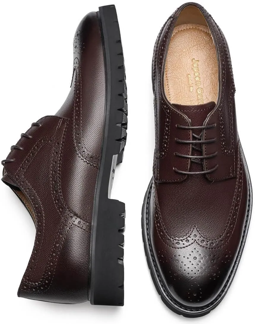 Jepsengord Men's Dress Shoes Wingtip Genuine Cowhide Leather Oxfords with Brogue Derby Shoes for Wedding, Business, Fomal Occasions