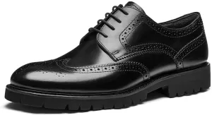 Jepsengord Men's Dress Shoes Wingtip Genuine Cowhide Leather Oxfords with Brogue Derby Shoes for Wedding, Business, Fomal Occasions