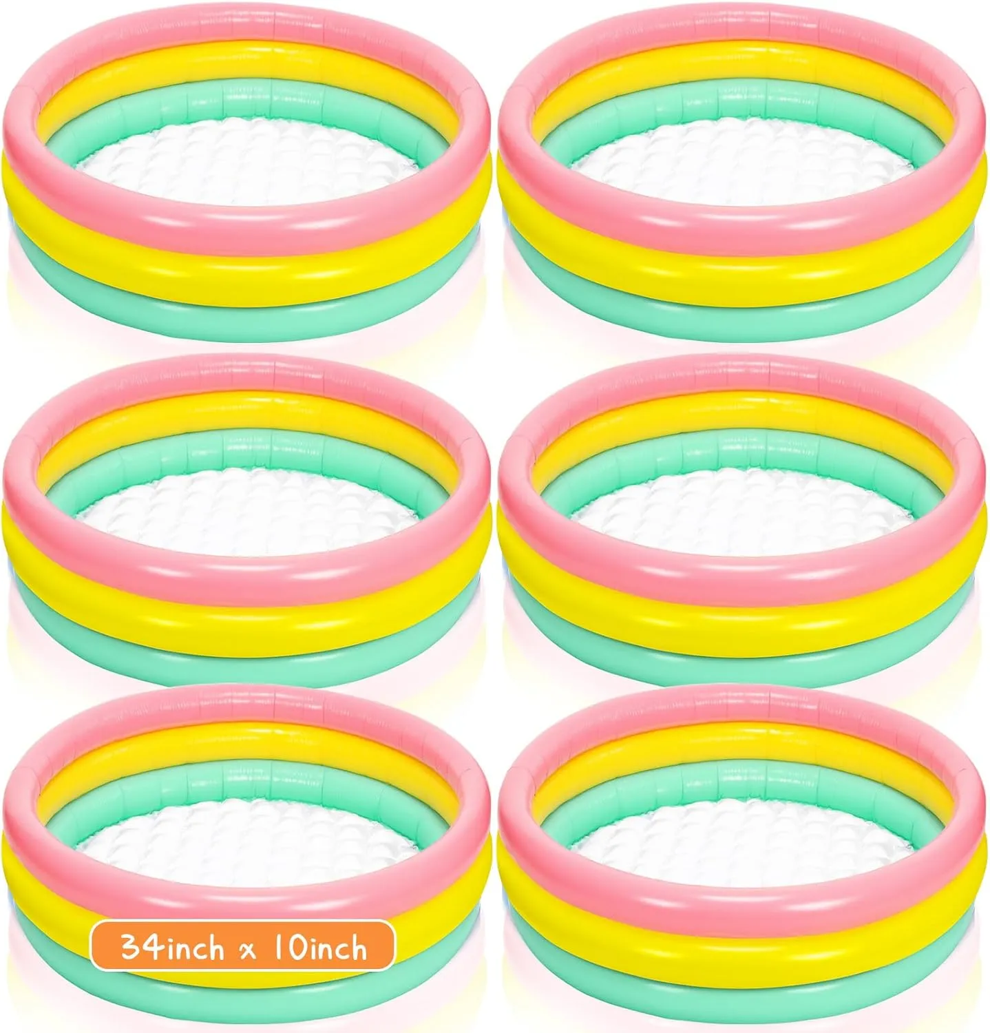 Jerify 6 Pack Swimming Pool 34 x 10 Inch Inflatable Swimming Pool Small Blow up 3 Rings Round Padding Ball Pond for Indoor and Outdoor Water Game Play Center