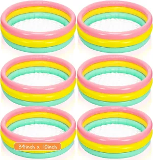 Jerify 6 Pack Swimming Pool 34 x 10 Inch Inflatable Swimming Pool Small Blow up 3 Rings Round Padding Ball Pond for Indoor and Outdoor Water Game Play Center