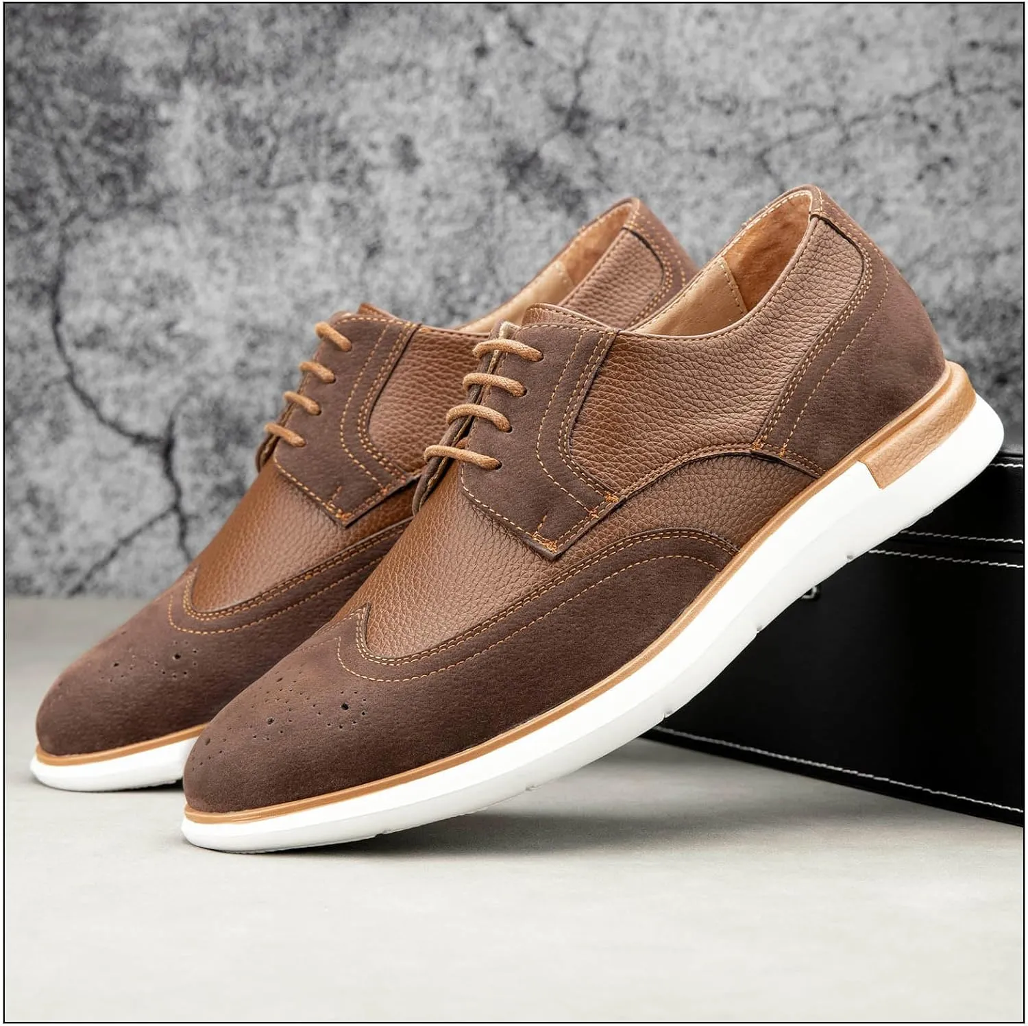 JITAI Men's Casual Oxford Dress Shoes Classic Modern Business Lace-up Wingtip Shoes