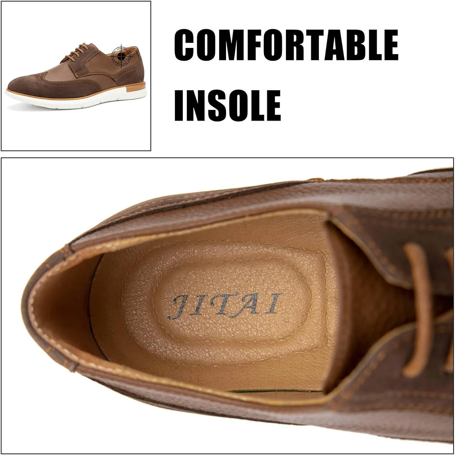 JITAI Men's Casual Oxford Dress Shoes Classic Modern Business Lace-up Wingtip Shoes