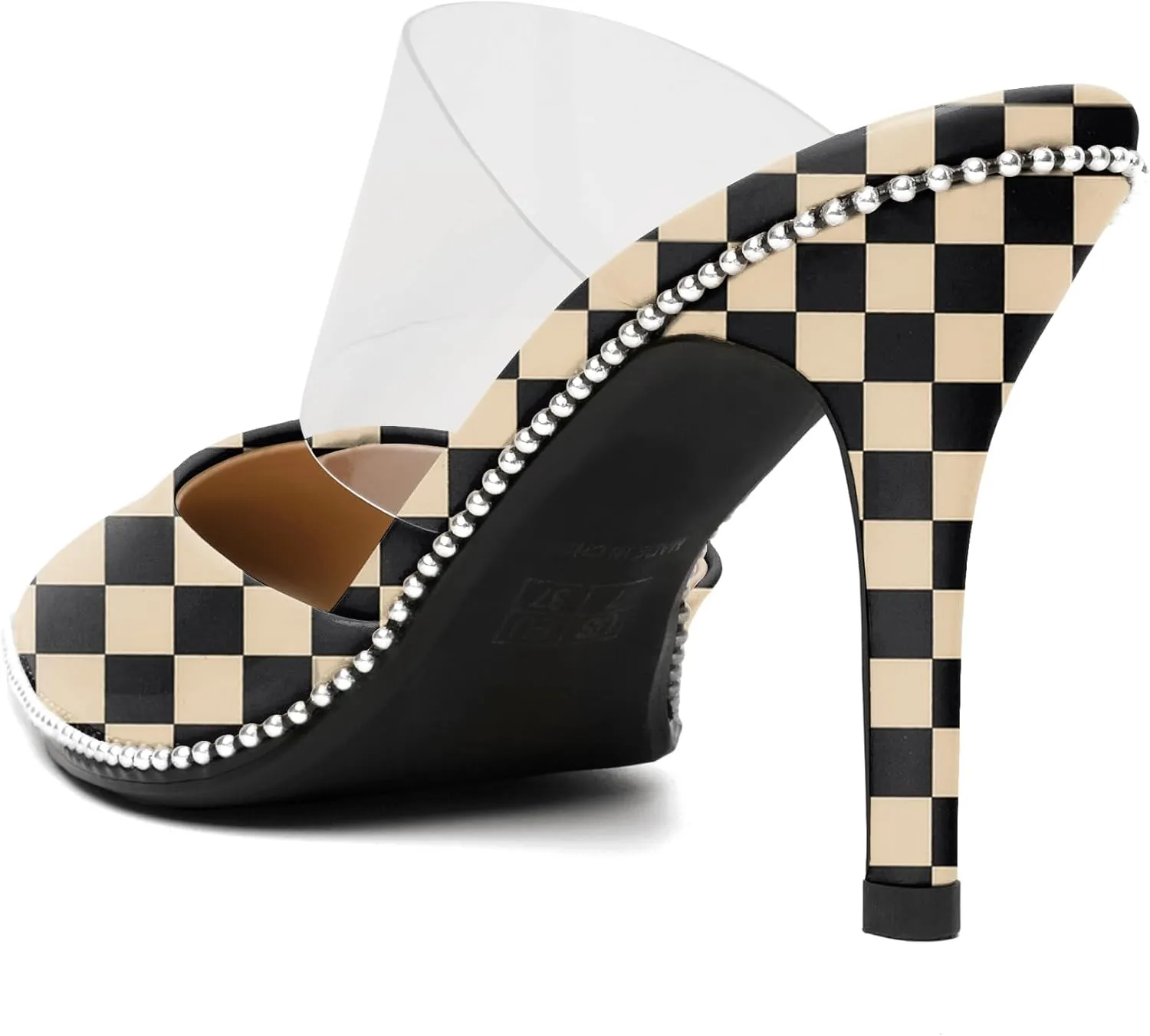 Joseywade Women's Heeled Mules Beaded Sandals Stilettos Heels Pointed Closed Toe Clear PVC Ankle Strap Patent Fashion Dress Shoes