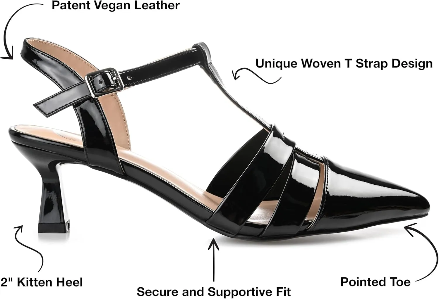 Journee Pointed Toe Kitten Heel Strappy Buckle Ankle Strap Pump for Women - Jazlynn Slingback Fashion Shoe