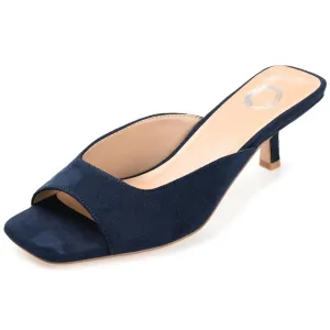 Journee Square Open Toe Kitten Heel Pump for Women - Larna Slip-On Heeled Fashion Sandal Navy 11 Medium WOMENS US