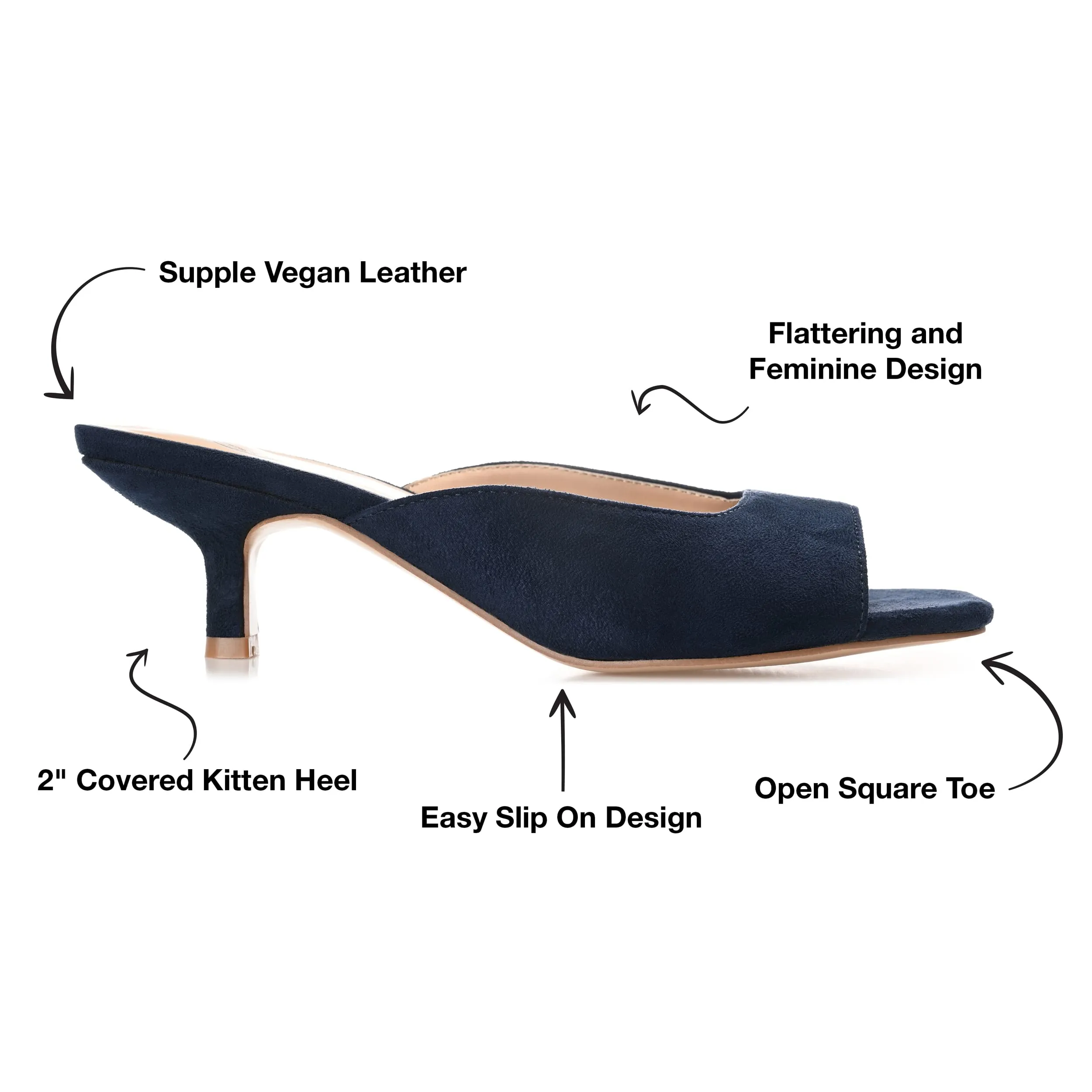 Journee Square Open Toe Kitten Heel Pump for Women - Larna Slip-On Heeled Fashion Sandal Navy 11 Medium WOMENS US
