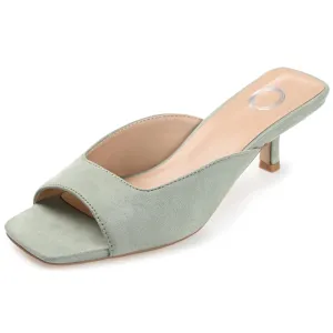 Journee Square Open Toe Kitten Heel Pump for Women - Larna Slip-On Heeled Fashion Sandal Sage 7 Medium WOMENS US
