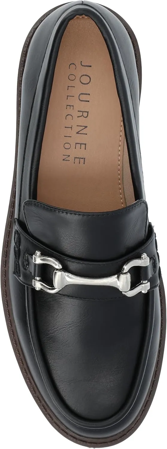 Journee Womens Jessamey Flat Loafer Hardware Detail 4 mm Comfort System Insole Faux Leather