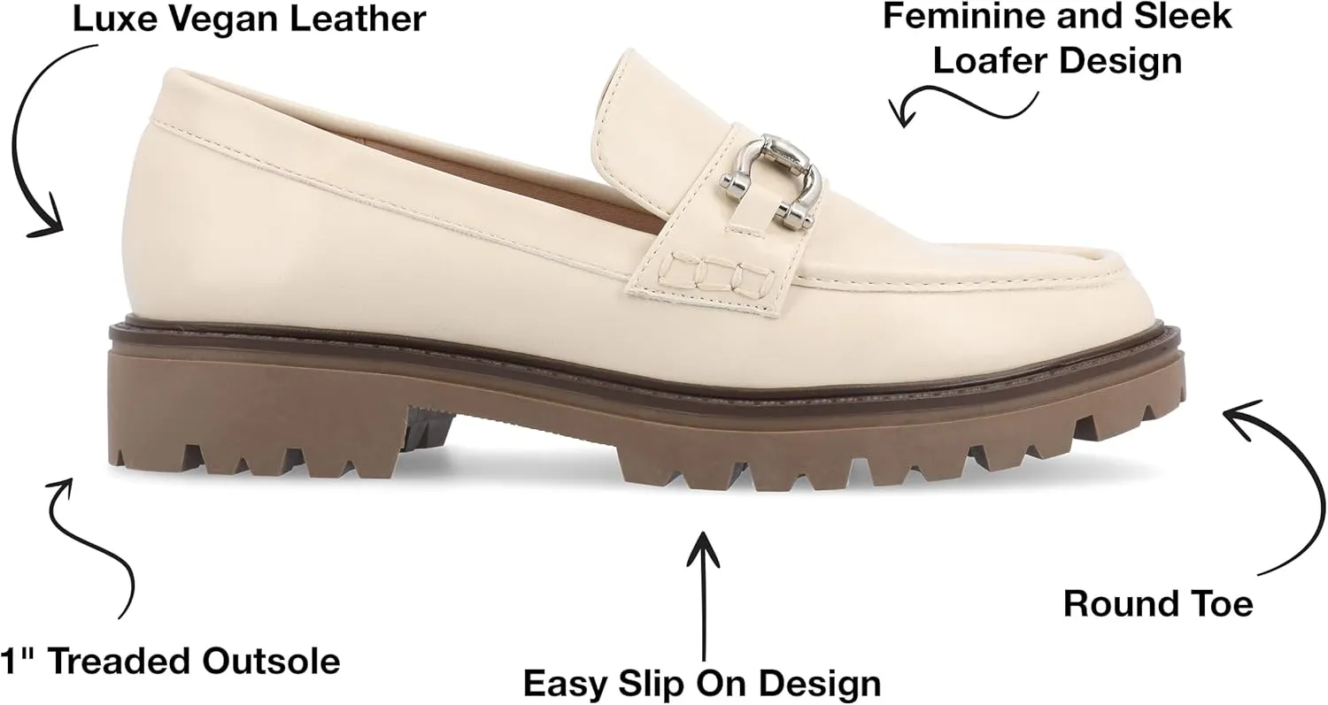 Journee Womens Jessamey Flat Loafer Hardware Detail 4 mm Comfort System Insole Faux Leather