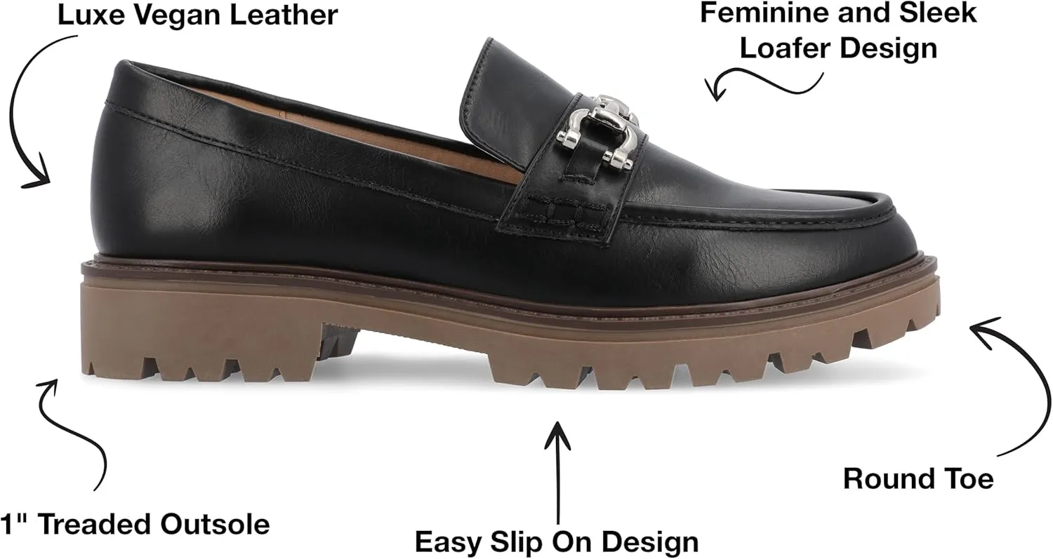 Journee Womens Jessamey Flat Loafer Hardware Detail 4 mm Comfort System Insole Faux Leather