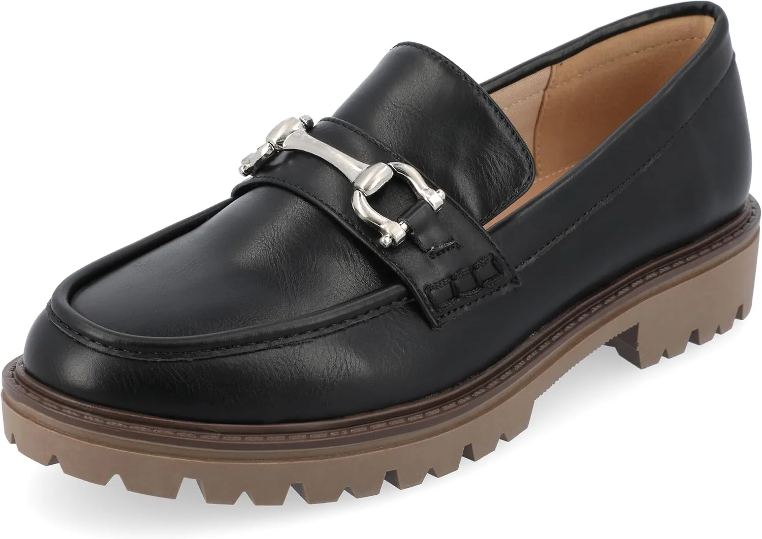 Journee Womens Jessamey Flat Loafer Hardware Detail 4 mm Comfort System Insole Faux Leather