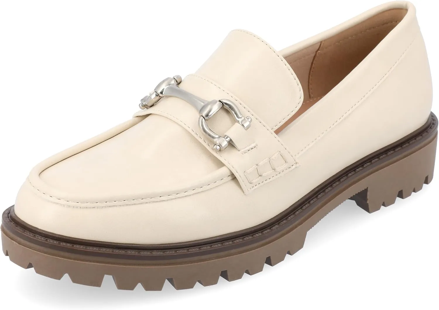 Journee Womens Jessamey Flat Loafer Hardware Detail 4 mm Comfort System Insole Faux Leather
