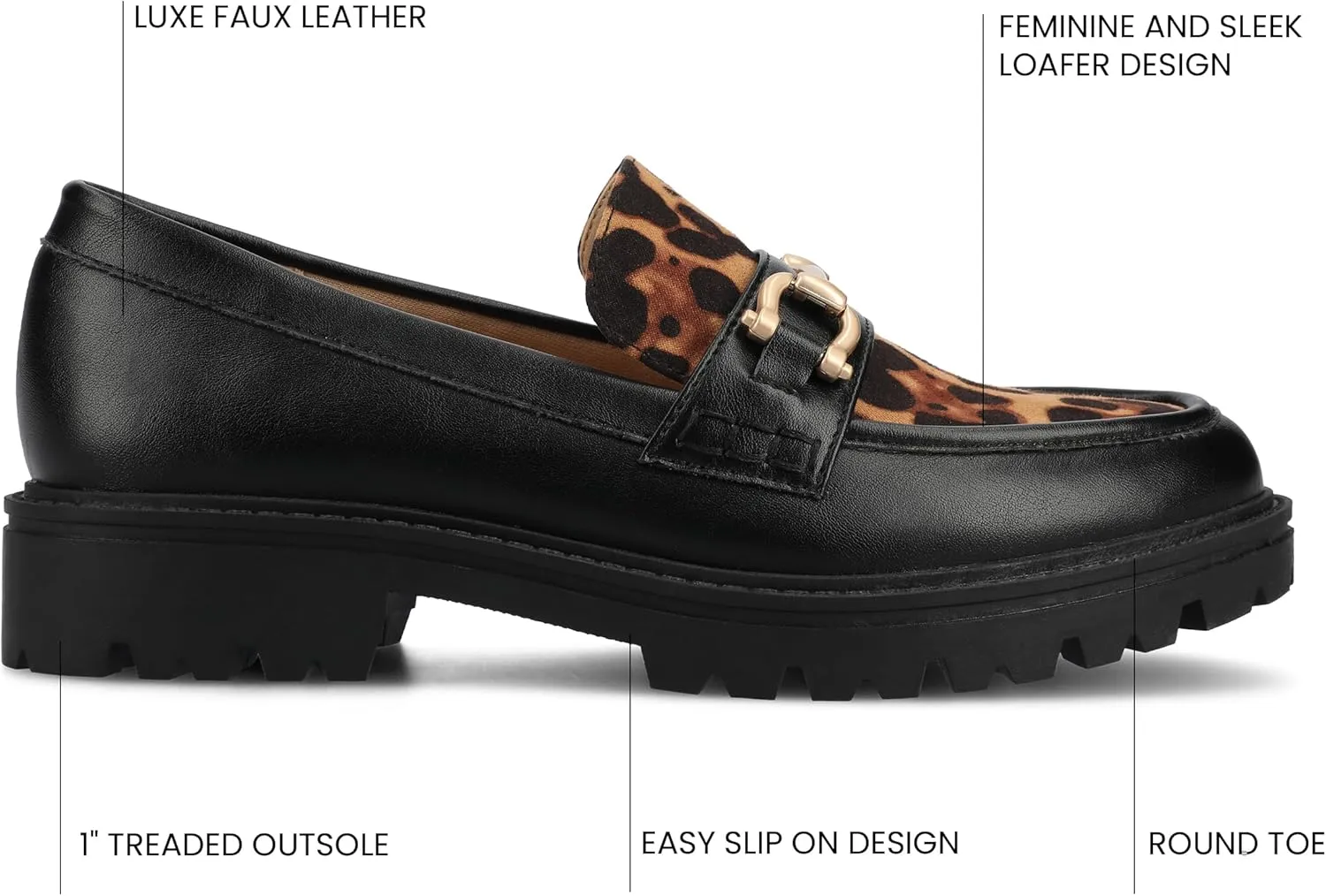 Journee Womens Jessamey Flat Loafer Hardware Detail 4 mm Comfort System Insole Faux Leather
