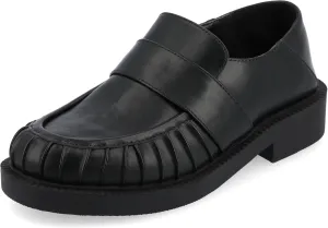 Journee Womens Ruched Lakenn Comfort Foam Slip On Closed Round Toe Crash Back Block Heel Loafer Flats Black, 12
