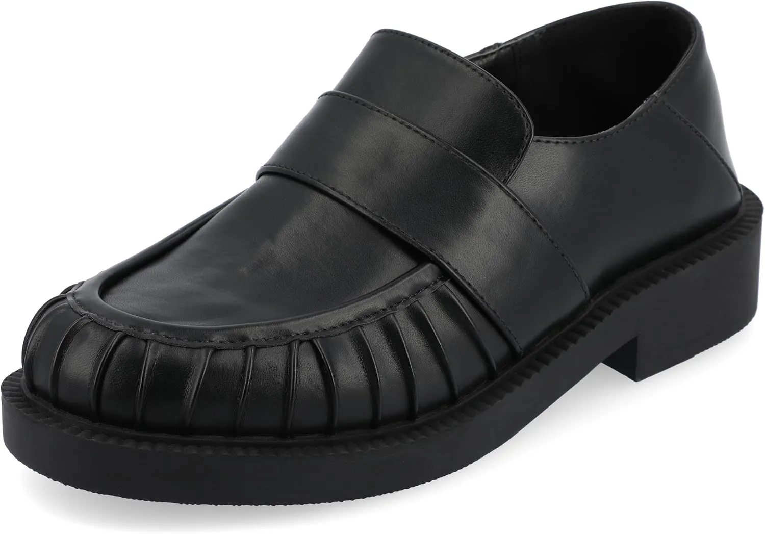 Journee Womens Ruched Lakenn Comfort Foam Slip On Closed Round Toe Crash Back Block Heel Loafer Flats Black, 12