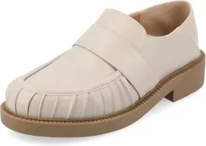 Journee Womens Ruched Lakenn Comfort Foam Slip On Closed Round Toe Crash Back Block Heel Loafer Flats Stone, 9