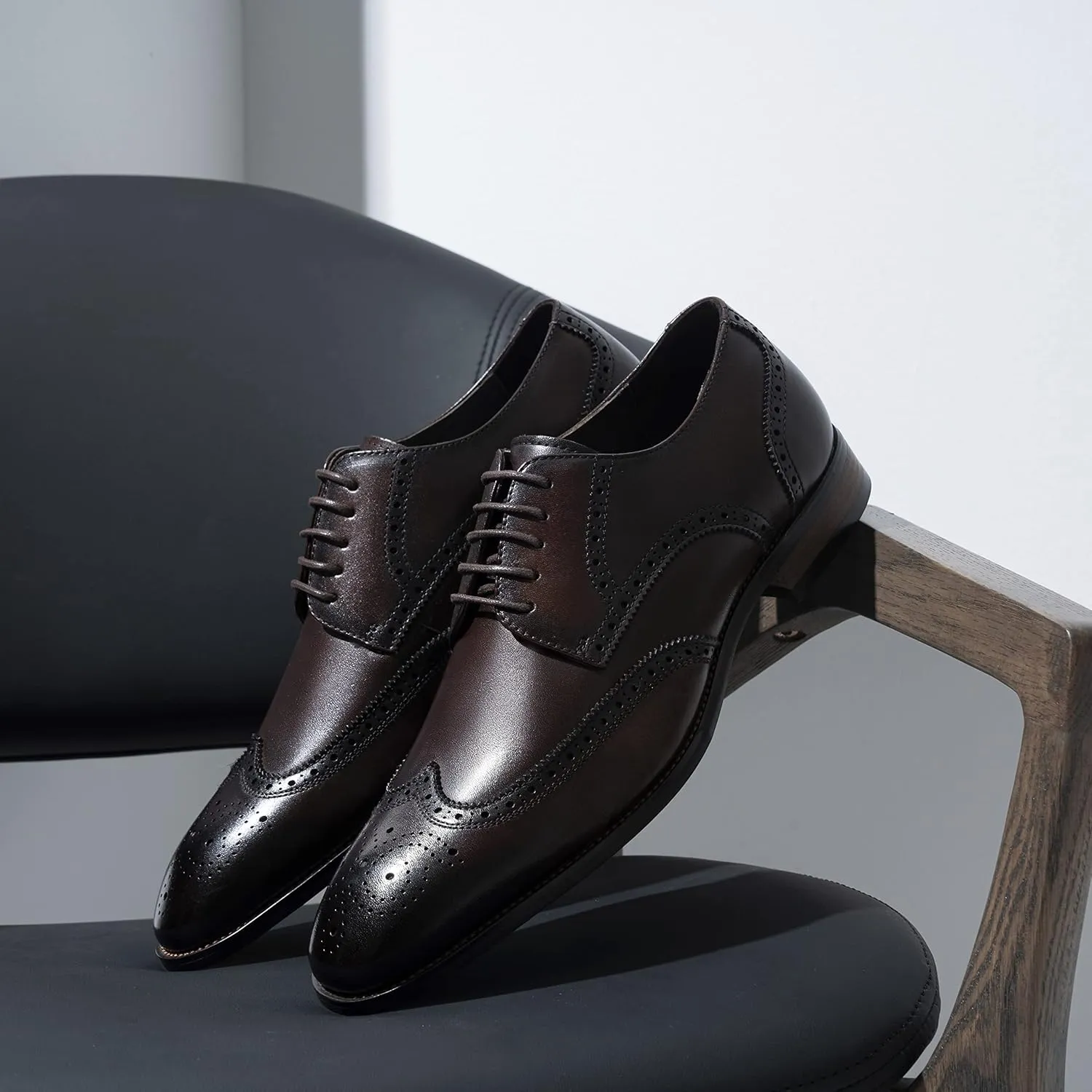 Jousen Men's Dress Shoes Leather Classic Formal Mens Oxfords Retro Derby Oxford