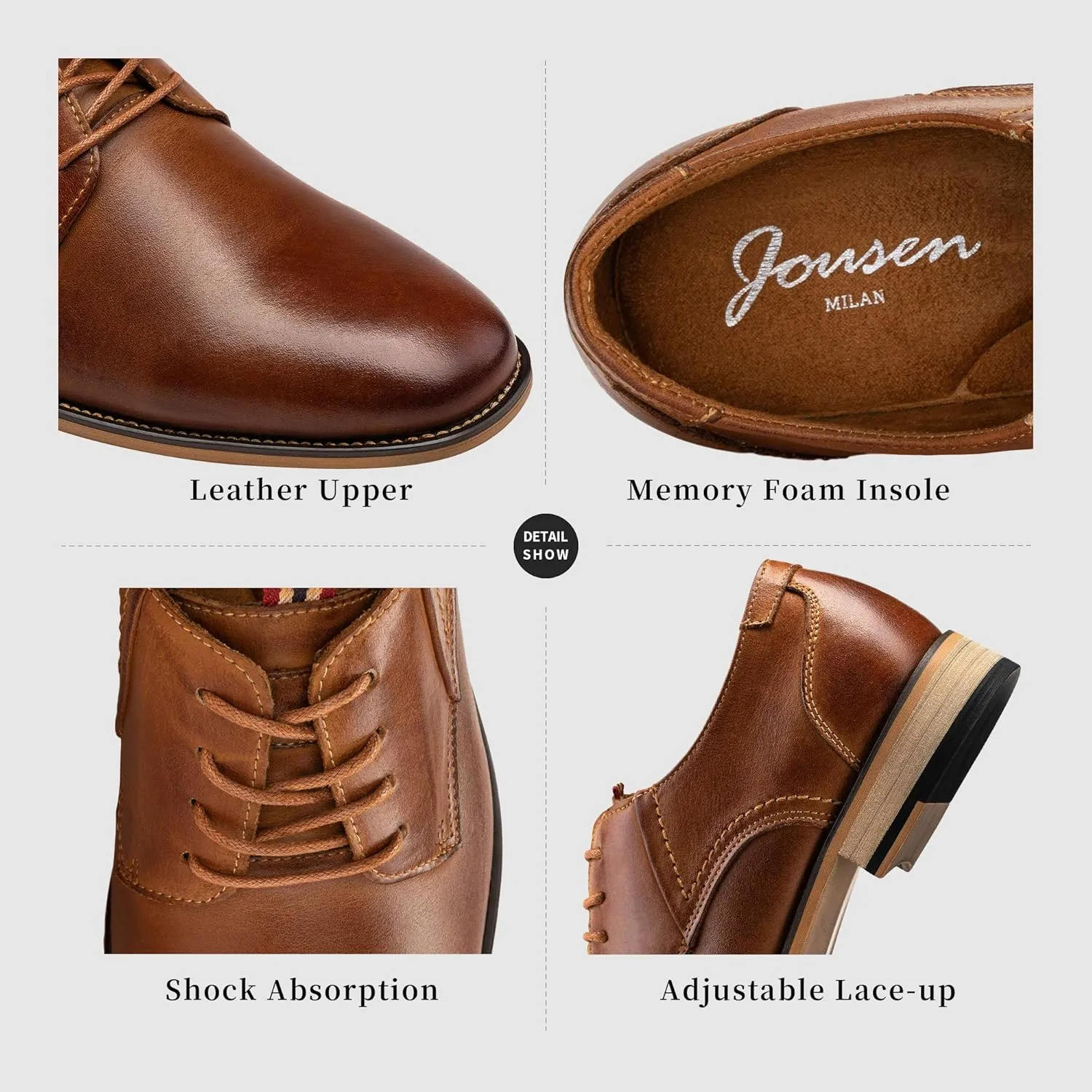 Jousen Men's Dress Shoes Leather Classic Formal Mens Oxfords Retro Derby Oxford