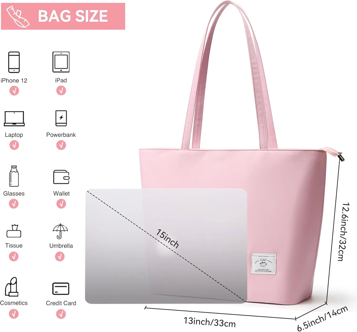 KALIDI Tote Bag for Women Large Waterproof Shoulder Bag Zipper Casual Hobo Handbag Work Shopping Lightweight