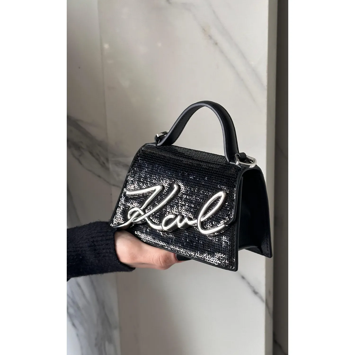 KARL LAGERFELD K/SIGNATURE SEQUIN SMALL CROSSBODY BAG