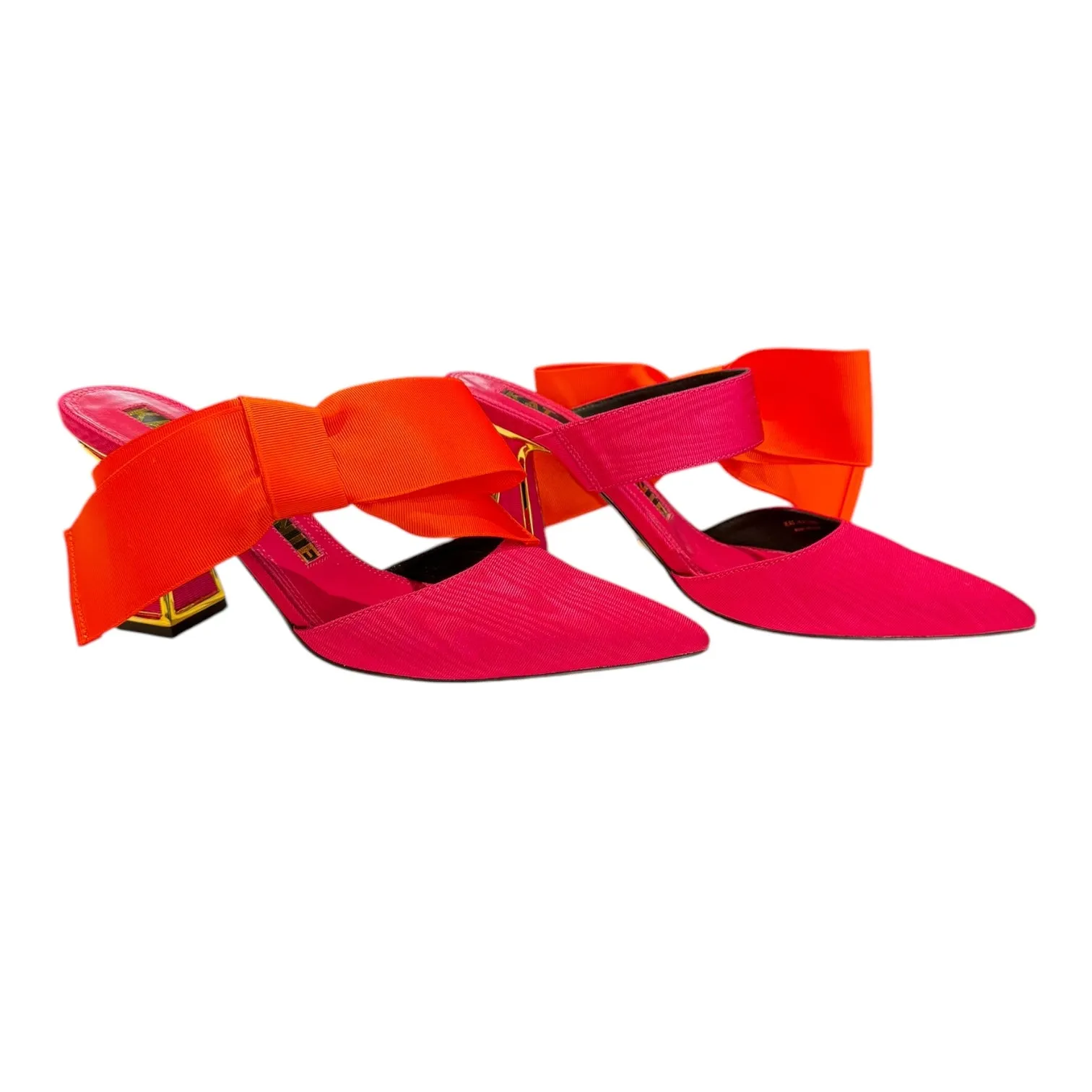 Kat Maconie Pink and Orange Bow Mule Heels - 7 - NEW