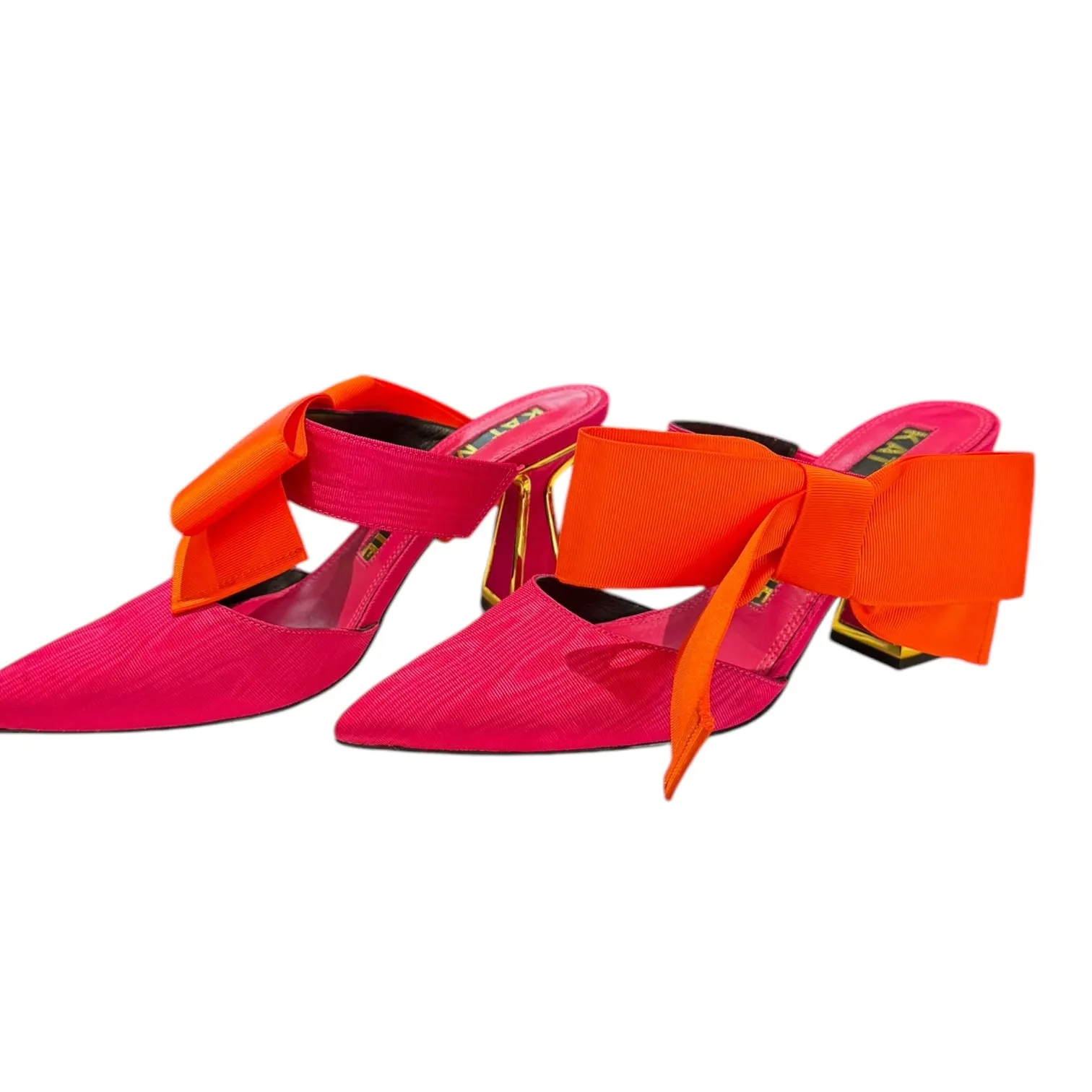 Kat Maconie Pink and Orange Bow Mule Heels - 7 - NEW