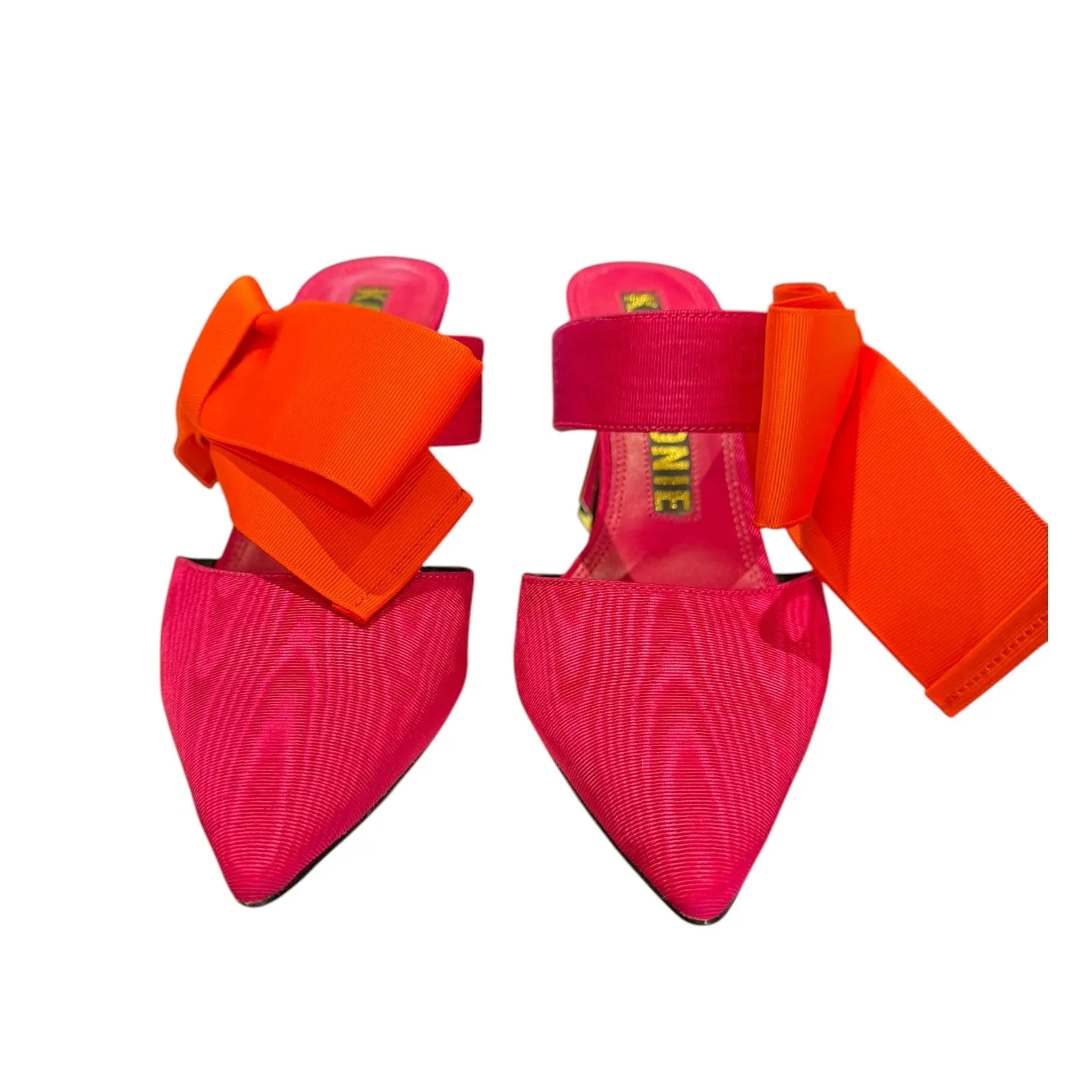 Kat Maconie Pink and Orange Bow Mule Heels - 7 - NEW