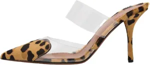 keleimusi Clear Heart Heeled Mules Transparent PVC Pointed Toe Mule Pumps Backless Slip On Clear Heeled Sandals Party Prom Dress High Heel Mules