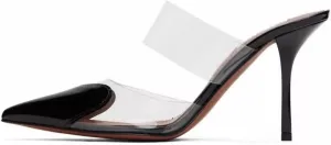 keleimusi Clear Heart Heeled Mules Transparent PVC Pointed Toe Mule Pumps Backless Slip On Clear Heeled Sandals Party Prom Dress High Heel Mules