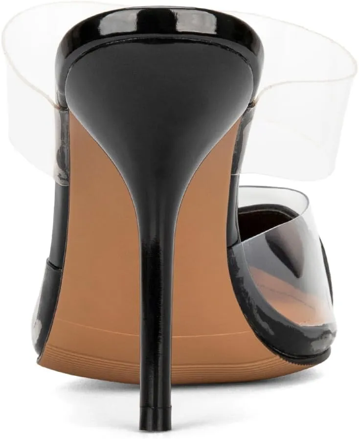keleimusi Clear Heart Heeled Mules Transparent PVC Pointed Toe Mule Pumps Backless Slip On Clear Heeled Sandals Party Prom Dress High Heel Mules