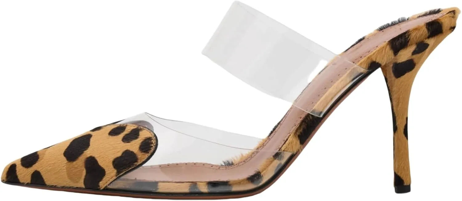 keleimusi Clear Heart Heeled Mules Transparent PVC Pointed Toe Mule Pumps Backless Slip On Clear Heeled Sandals Party Prom Dress High Heel Mules