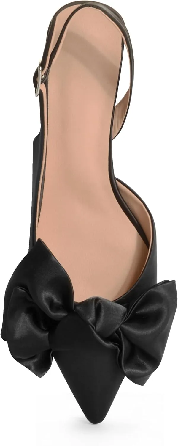 Kitten Heels for Women Closed Toe Bow Heels Shoes Pointed Toe Sling back Bow Heels