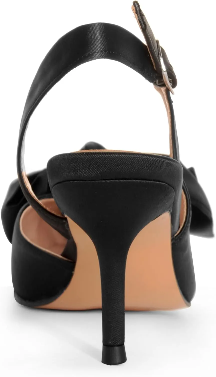 Kitten Heels for Women Closed Toe Bow Heels Shoes Pointed Toe Sling back Bow Heels